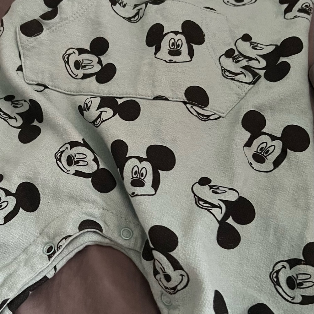 Mickey Mouse Print Baby overalls Size 9-12 mos Good Condition